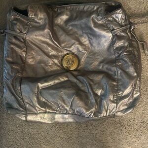 Vintage Gucci, calfskin, metallic, pewter, fold over Hobo Bag